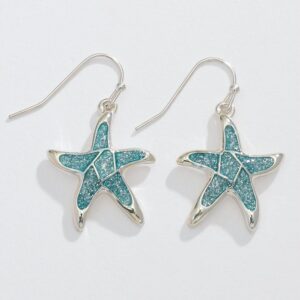 Teal Glittered Starfish Earrings