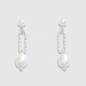 Delicate Silver Links and Pearl Drop Earrings