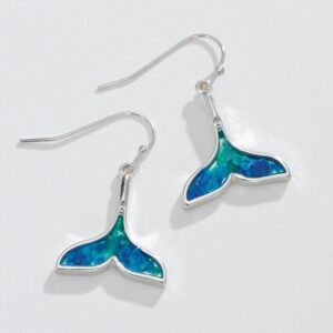Whale Tail Glitter Blue Earrings