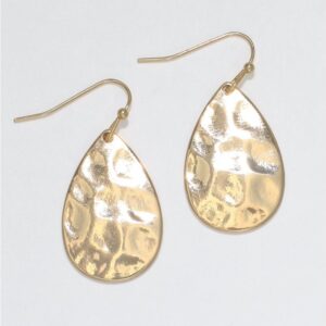 Gold Tear Drop Hammered Earrings
