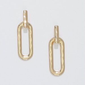 Gold Hammered Oval Drop Earrings