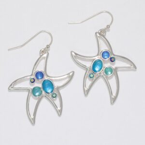 Open Silver Starfish Earrings with Blue Accents