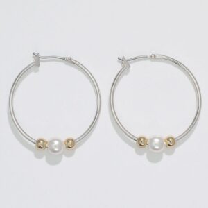 Silver Hoops with Pearl and Gold Beads