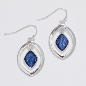 Polished Silver Earrings with Blue Dangle