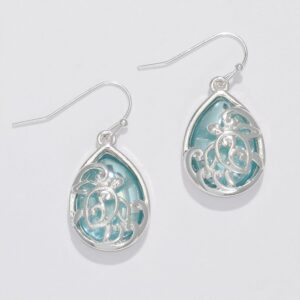 Silver Filigree and Aqua Turtle Earrings
