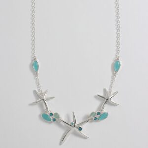 Silver Starfish with Aqua Sea Bubbles Necklace