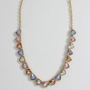 Multi-Color Crystal Hearts Gold Necklace
