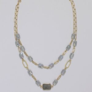 Gold Links with Gray Faceted Beads and Semi-Precious Labradorite Stone