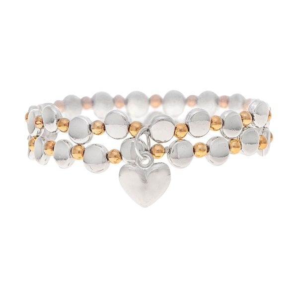 Two Tone Double Disc Heart Charm Bracelet