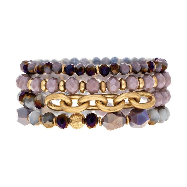 Gold Purple Glass Bead Bracelet Set