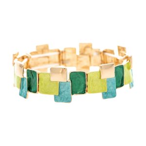 Multi Green Layered Blocks Bracelet