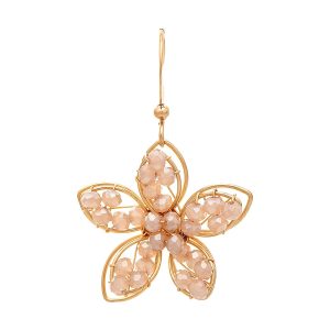 Gold Pink Beaded Flower Earrings