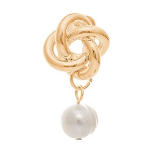 Gold LoveKnot Fresh Water Pearl Drop Post Earrings