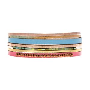 Gold Multicolored Strip Glass Bead Magnetic Bracelet