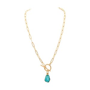 Gold Aqua Druzy Toggle Drop Necklace