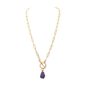 Gold Purple Druzy Toggle Drop Necklace