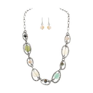 Silver Circle and Gems Necklace Set