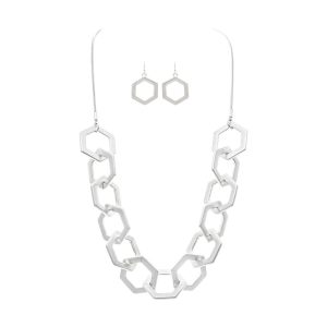 Silver Octagon Links Necklace Set