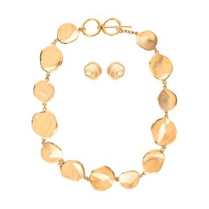Gold Linked Wavy Discs Necklace Set