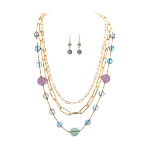 Gold Peacock Glass Layer Necklace Set
