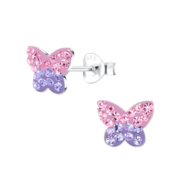 Pink Purple CZ Crystal Butterfly Earrings