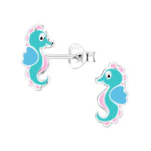 Silver nad Enamel Seahorse Stud Earrings