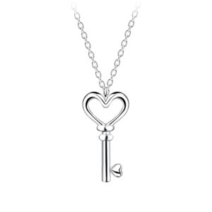 Silver Dainty Heart Key Necklace