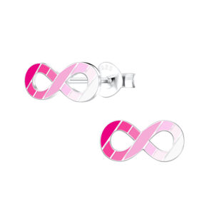 Silver Pink Enamel Infinity Stud Earring