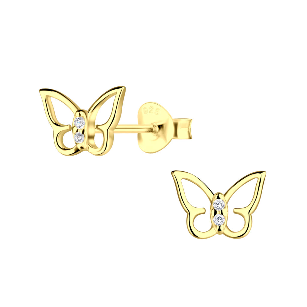 Dainty Gold Butterfly Earrings with CZ