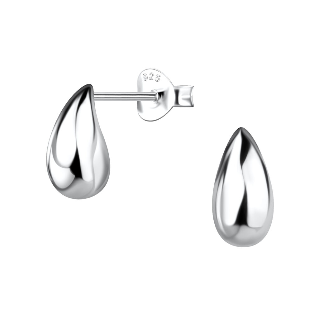 Silver Tear Drop Stud Earrings