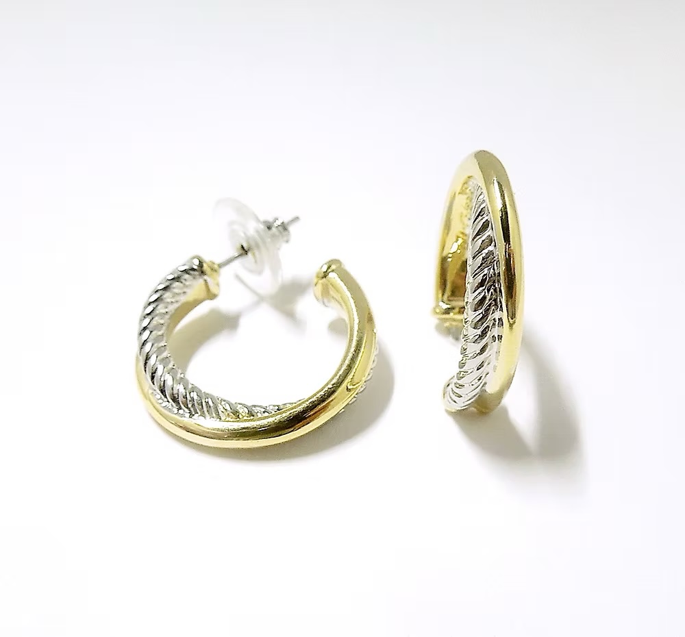 Silver Rope Design and Gold Twist Hoop Earrings