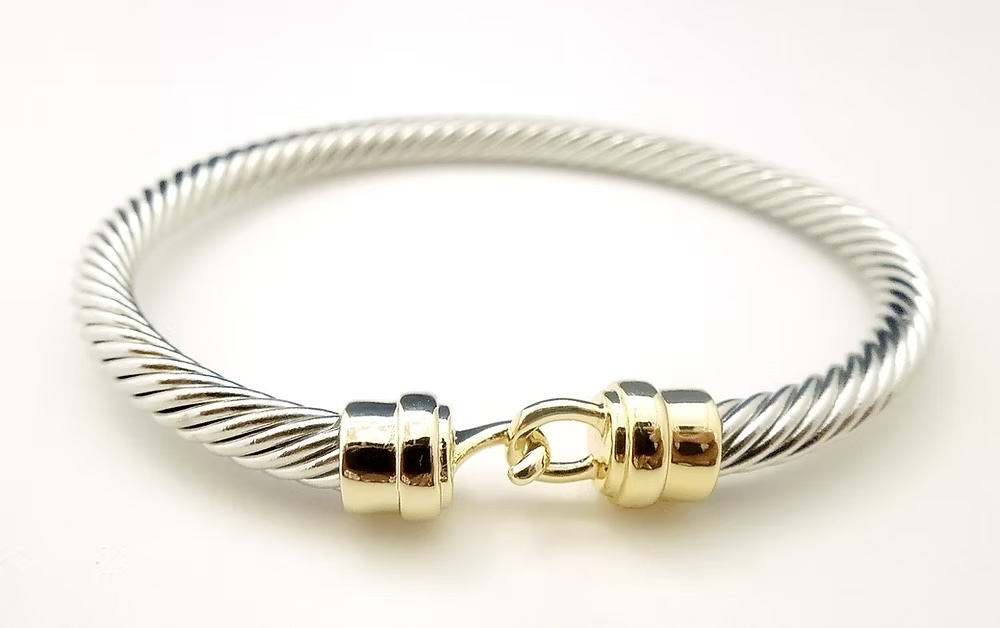Silver Twist Bracelet with Gold Accent and Hook Closure