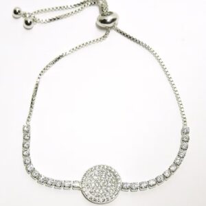 Silver Adjustable Bracelet with CZ and Pave Center