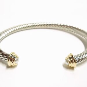 Twisted Silver Cuff with Gold and Pearl Accents