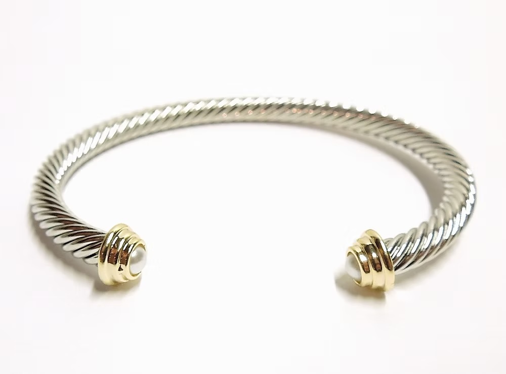 Twisted Silver Cuff with Gold and Pearl Accents