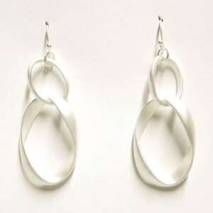Brushed Silver Interlocking Oblong Loop Earrings