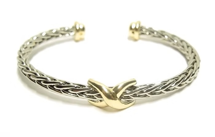 Silver Braided Cuff with Gold Accent X