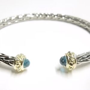Silver Braided Cuff with Gold and Turquoise Gem Stone Accent