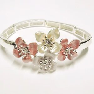 Silver and Pink Tone Flower Cluster Bracelet