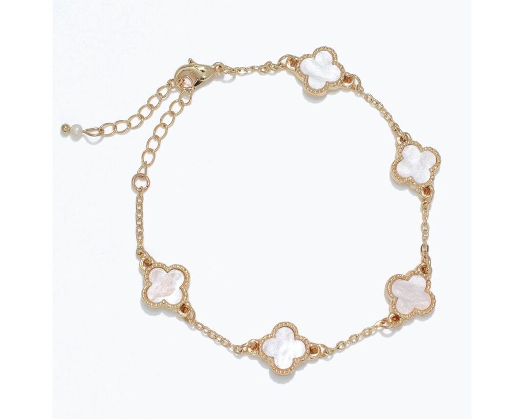 Gold Clovers with Pearlized Inlay Bracelet