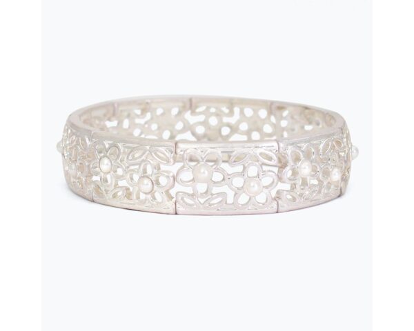 Silver Cut Out Flower Bracelet with Pearls
