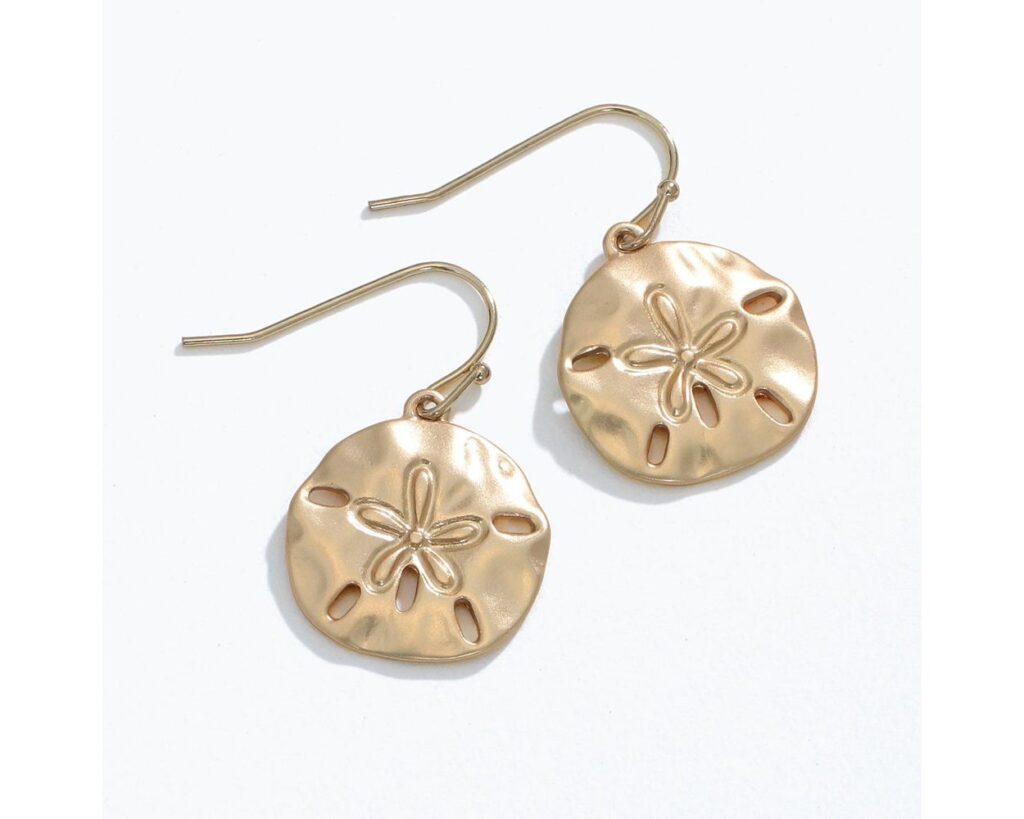 Matte Gold Tone Sand Dollar Drop Earrings