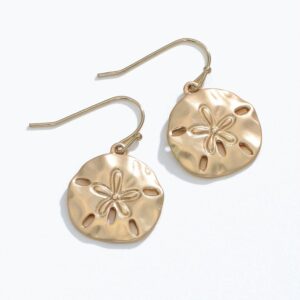 Matte Gold Tone Sand Dollar Drop Earrings