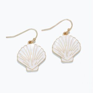 Gold Shell with White Enamel Earrings