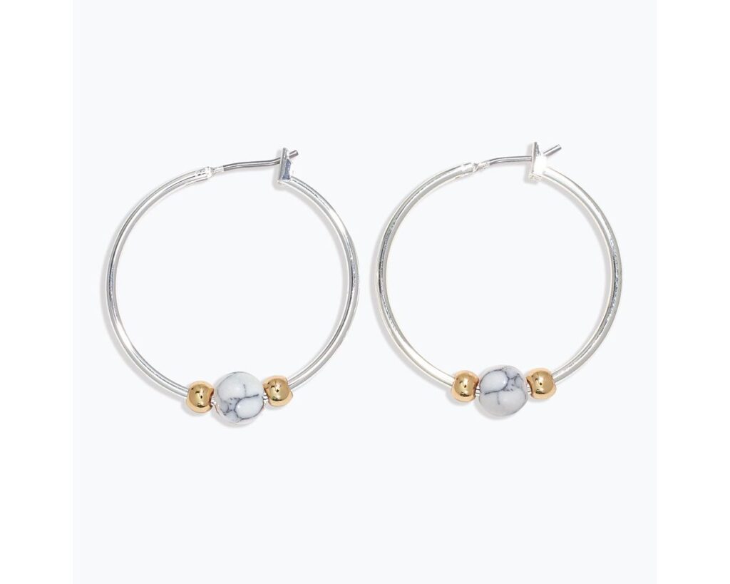 Silver Hoops with Gold & Howlite Bead