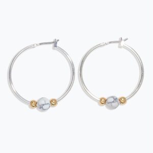 Silver Hoops with Gold & Howlite Bead