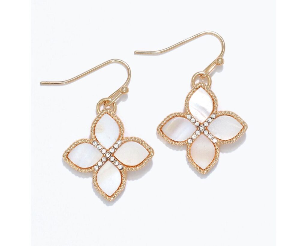 Gold with Mother of Pearl Inlay and Crystals Earrings