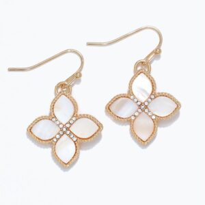 Gold with Mother of Pearl Inlay and Crystals Earrings