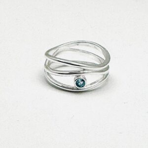 Three Line Wave Ring with Blue Topaz
