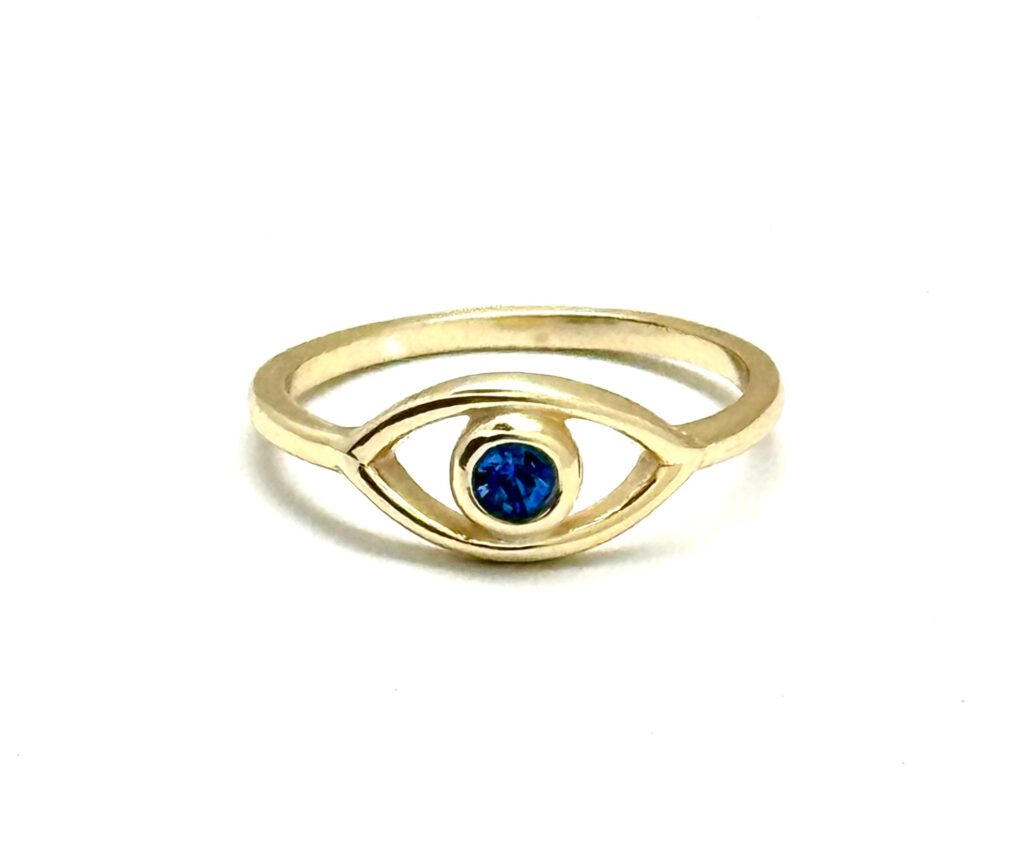 Gold Evil Eye Ring with Blue Center